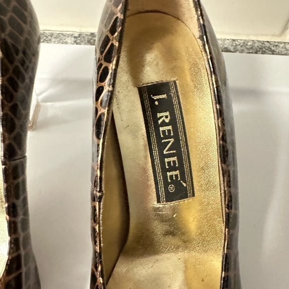 J RENEE VINTAGE Brown Alligator woman clear 2.5" classic preppy office heel 7.5 - Picture 5 of 15